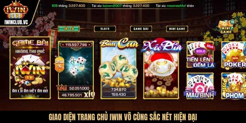 Giao diện trang chủ IWIN vô cùng sắc nét hiện đại